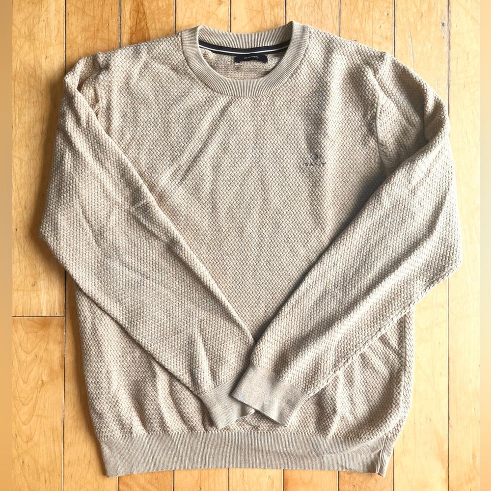 GANT 100% Cotton Beige Tan Crewneck Textured Sweater Size Large